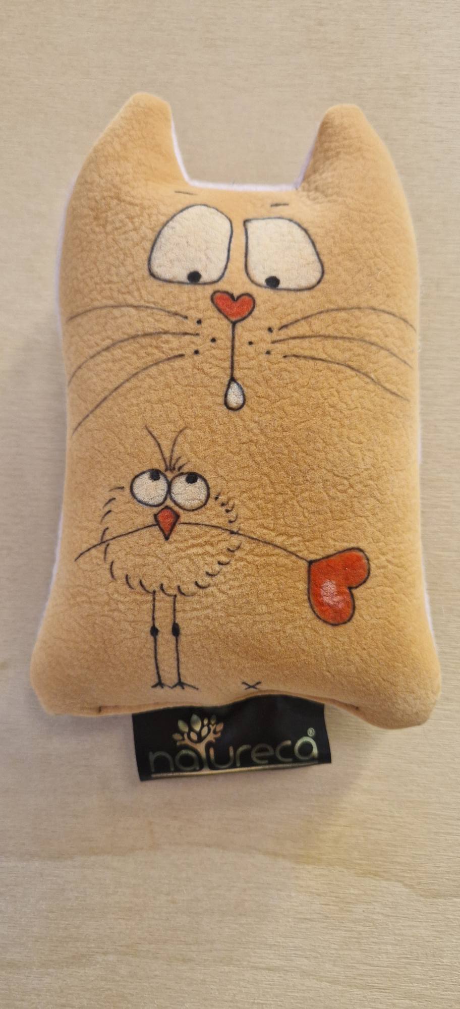 Hračka pro kočky ŇUFINKA, světlá oranžová, ptáček se srdíčkem